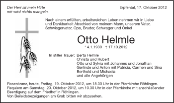 Traueranzeige von Otto Helmle von Schwäbische Post