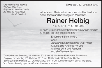 Traueranzeige von Rainer Helbig von Schwäbische Post