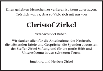 Traueranzeige von Christof Zirkel von Schwäbische Post