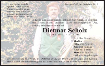 Traueranzeige von Dietmar Scholz von Schwäbische Post
