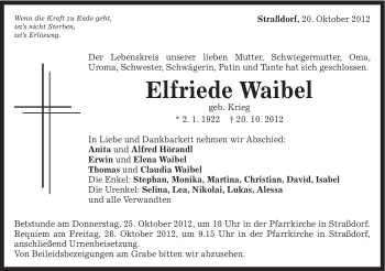 Traueranzeige von Elfriede Waibel von Gmünder Tagespost