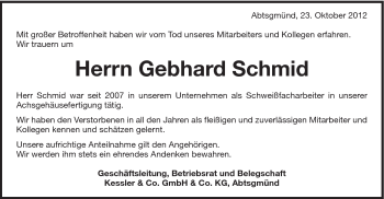 Traueranzeige von Gebhard Schmid von Schwäbische Post