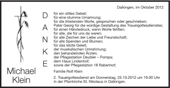 Traueranzeige von Michael Klein von Schwäbische Post