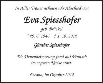 Traueranzeige von Eva Spiesshofer von Gmünder Tagespost