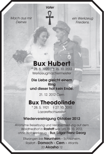 Traueranzeige von Hubert Bux von Schwäbische Post