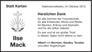 Traueranzeige von Ilse Mack von Schwäbische Post