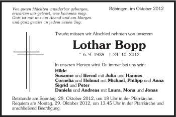 Traueranzeige von Lothar Bopp von Gmünder Tagespost