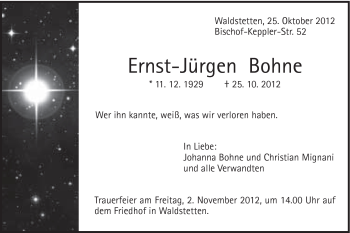 Traueranzeige von Ernst-Jürgen Bohne von Gmünder Tagespost