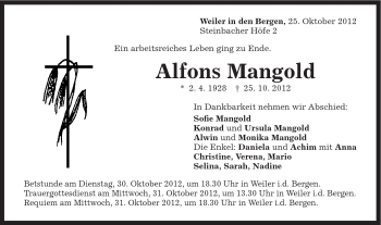 Traueranzeige von Alfons Mangold von Gmünder Tagespost