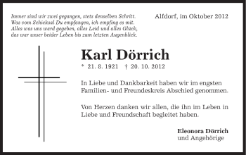 Traueranzeige von Karl Dörrich von Gmünder Tagespost