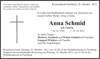 Traueranzeige von Anna Schmid von Schwäbische Post