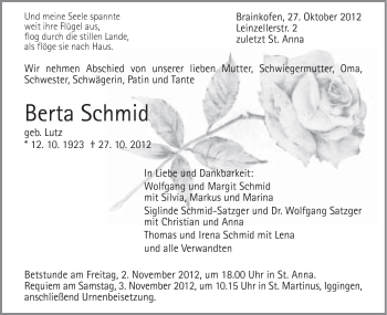 Traueranzeige von Berta Schmid von Gmünder Tagespost