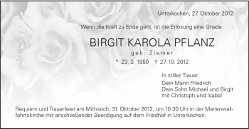Traueranzeige von Birgit Pflanz von Schwäbische Post