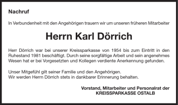 Traueranzeige von Karl Dörrich von Gmünder Tagespost