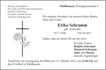 Traueranzeige von Erika Schramm von Gmünder Tagespost