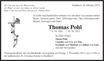 Traueranzeige von Thomas Pohl von Gmünder Tagespost