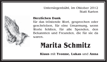 Traueranzeige von Marita Schmitz von Schwäbische Post