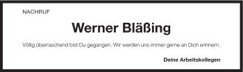 Traueranzeige von Werner Bläßing von Schwäbische Post