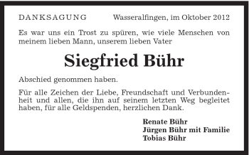 Traueranzeige von Siegried Bühr von Schwäbische Post