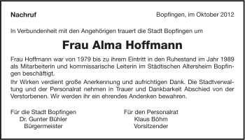 Traueranzeige von Alma Hoffmann von 082