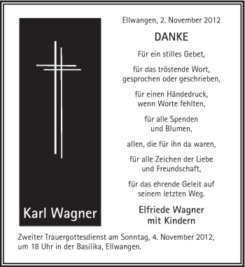 Traueranzeige von Karl Wagner von Schwäbische Post