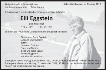 Traueranzeige von Elli Eggstein von Schwäbische Post