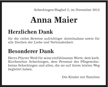 Traueranzeige von Anna Maier von Gmünder Tagespost
