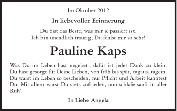 Traueranzeige von Pauline Kaps von Schwäbische Post