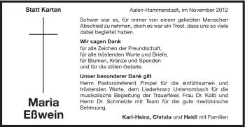 Traueranzeige von Maria Eßwein von Schwäbische Post