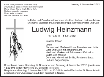 Traueranzeige von Ludwig Heinzmann von Schwäbische Post