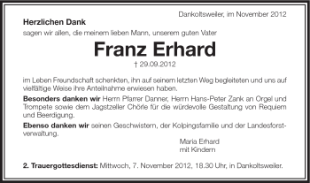 Traueranzeige von Franz Erhard von Schwäbische Post