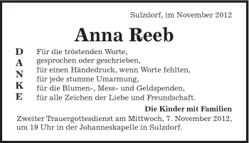 Traueranzeige von Anna Reeb von Schwäbische Post