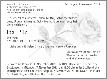 Traueranzeige von Ida Pilz von Gmünder Tagespost