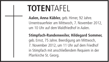 Traueranzeige von Anna Kübler von Schwäbische Post