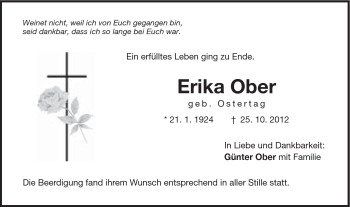 Traueranzeige von Erika Ober von Schwäbische Post