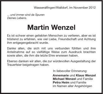 Traueranzeige von Martin Wenzel von Schwäbische Post