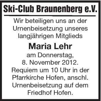 Traueranzeige von Maria Lehr von Schwäbische Post