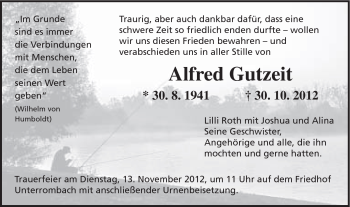 Traueranzeige von Alfred Gutzeit von Schwäbische Post