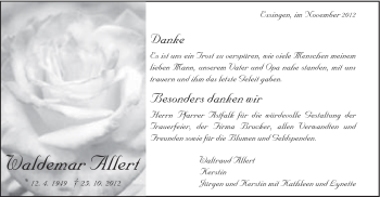 Traueranzeige von Waldemar Allert von Schwäbische Post