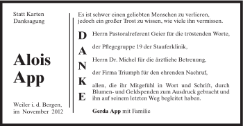 Traueranzeige von Alois App von Gmünder Tagespost