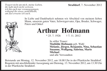 Traueranzeige von Arthur Hofmann von Gmünder Tagespost