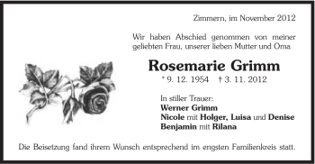 Traueranzeige von Rosemarie Grimm von Gmünder Tagespost