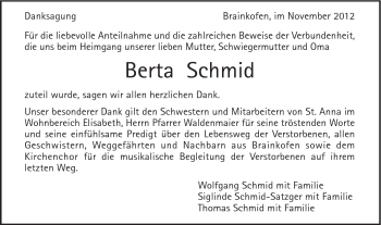 Traueranzeige von Berta Schmid von Gmünder Tagespost