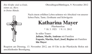 Traueranzeige von Katharina Mayer von Schwäbische Post