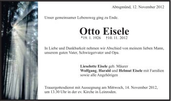 Traueranzeige von Otto Eisele von Schwäbische Post