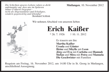 Traueranzeige von Erich Kaißer von Gmünder Tagespost