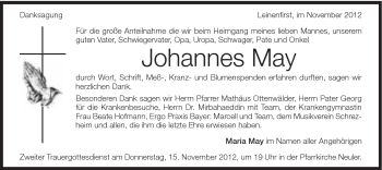 Traueranzeige von Johannes May von Schwäbische Post