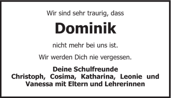 Traueranzeige von Dominik Rommel von Gmünder Tagespost