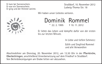 Traueranzeige von Dominik Rommel von Gmünder Tagespost