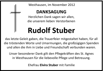 Traueranzeige von Rudolf Stuber von Schwäbische Post